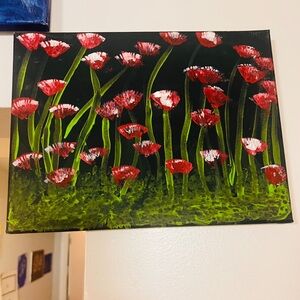 Floral Canvas Art with Red and Green Accents
